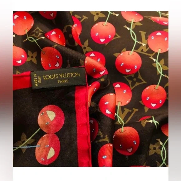 Louis Vuitton x Takashi Murakami Cherry Monogram Silk Scarf rare collectible - Picture 2 of 5
